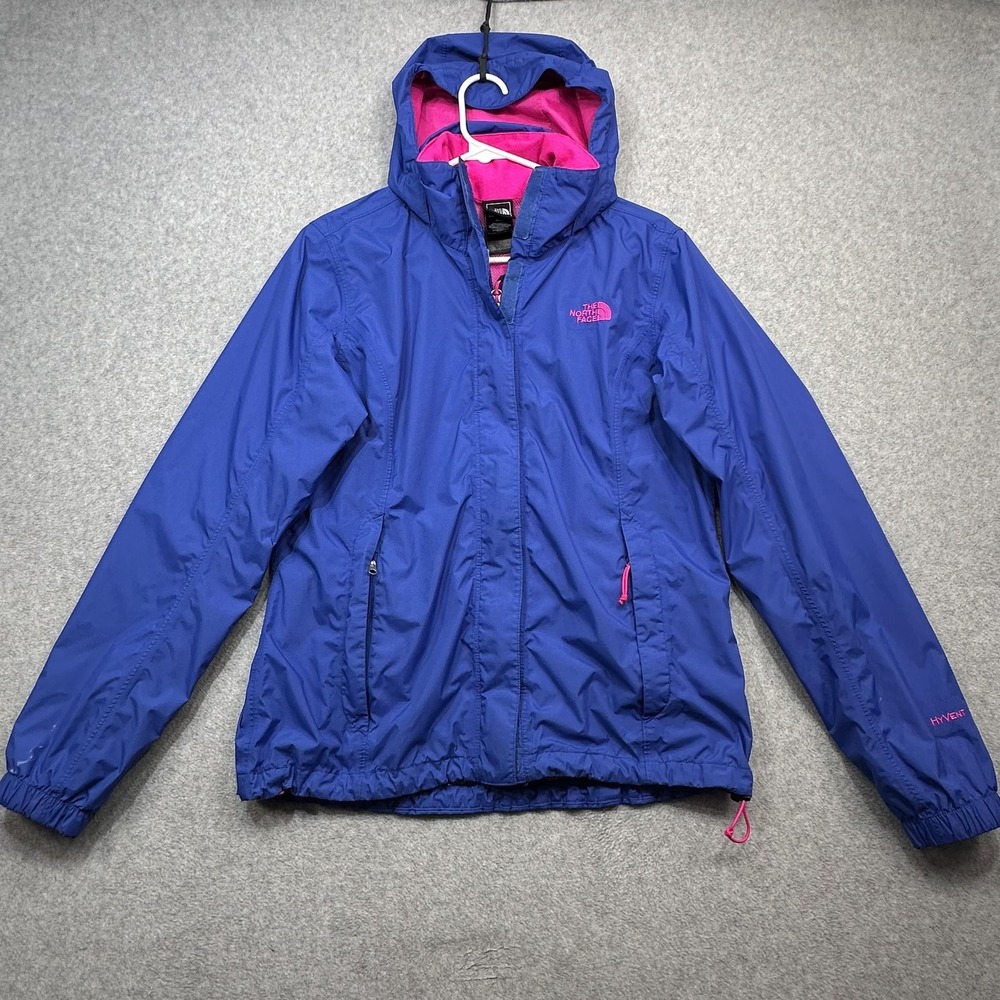 The North Face Resolve Jacket Womens Medium Blue HyVent Hooded Rain Coat Zip